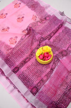Kota Doria Hand Block Print Saree