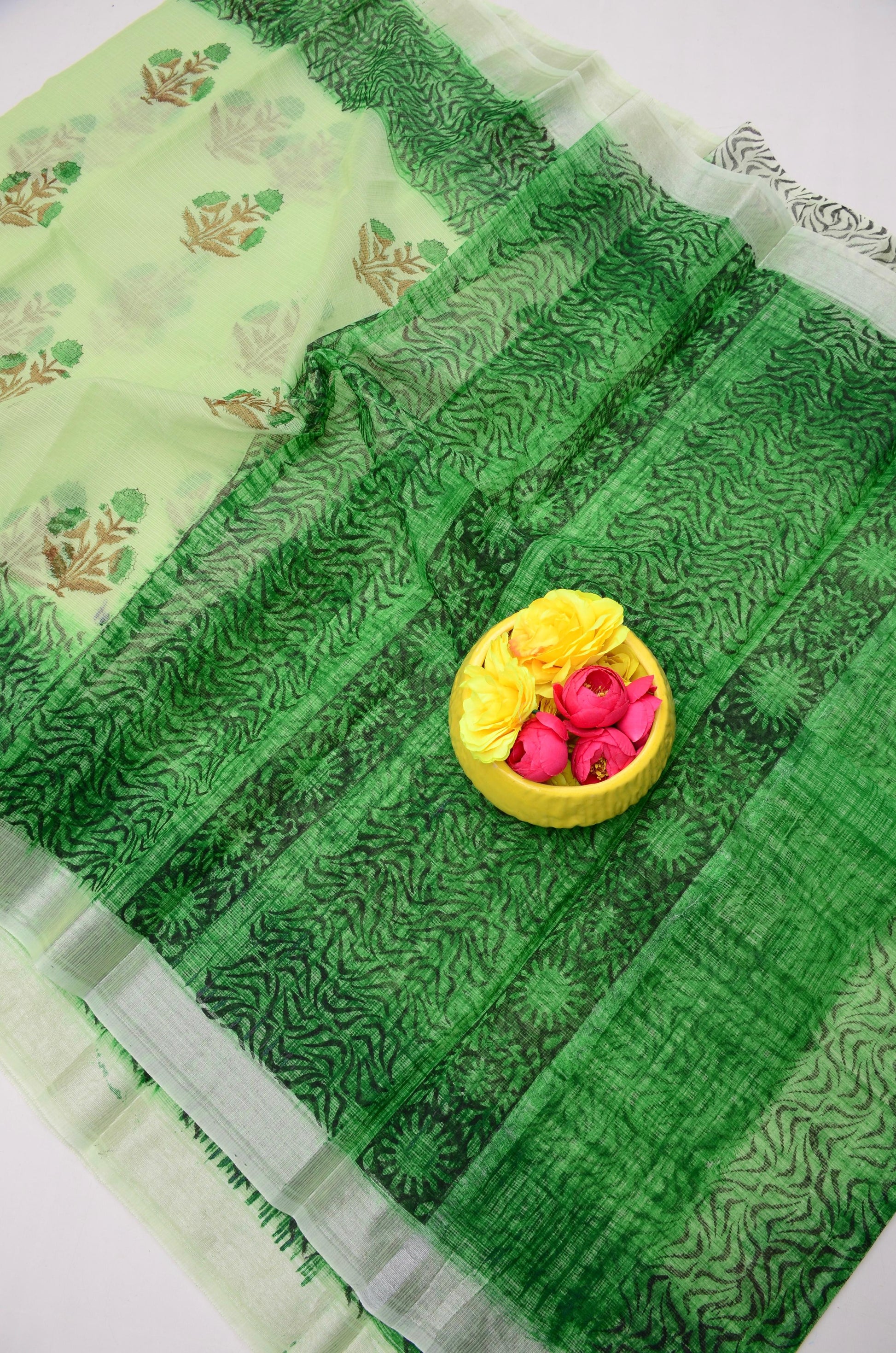 Kota Doria Hand Block Print Saree