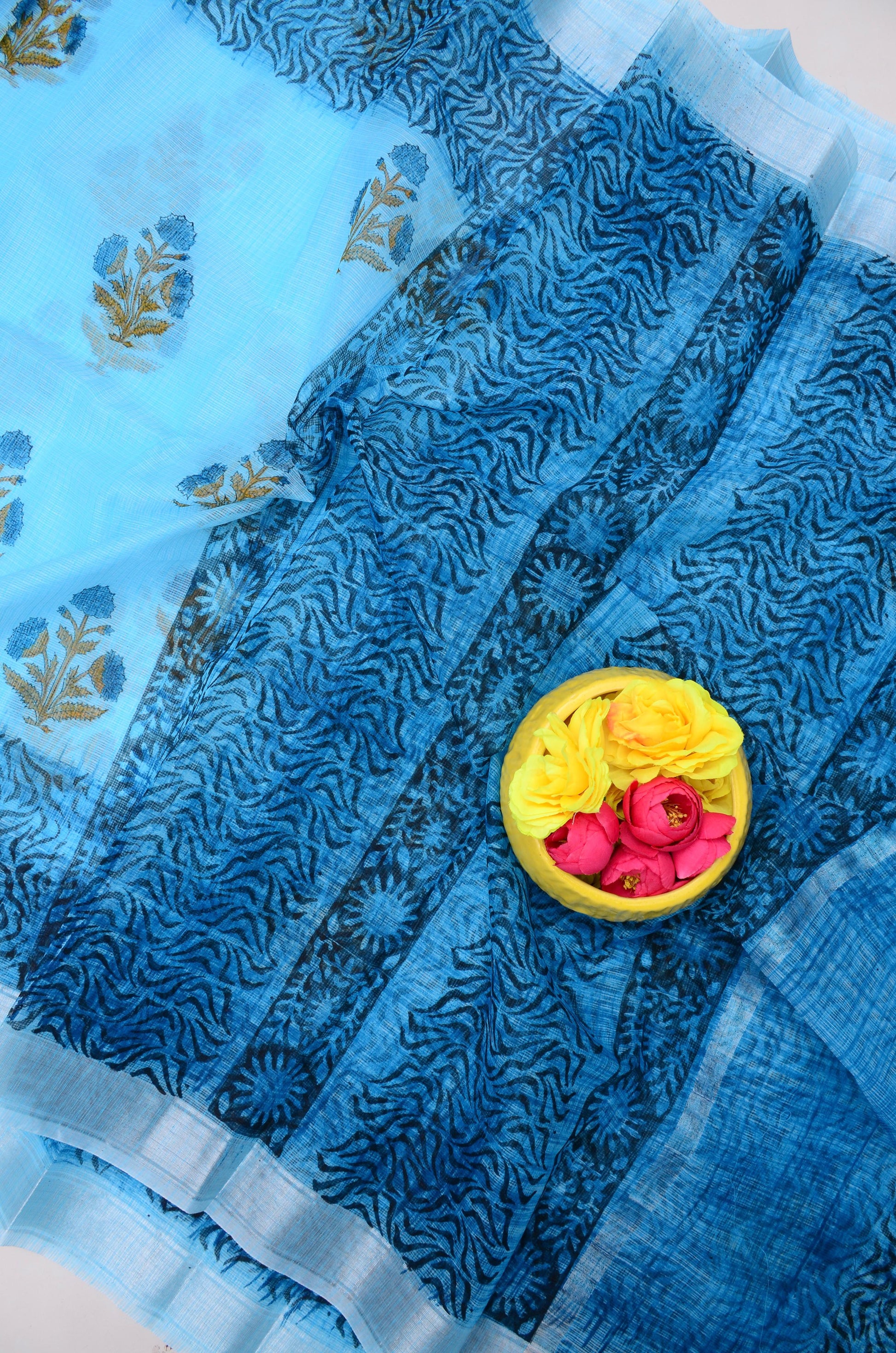 Kota Doria Hand Block Print Saree