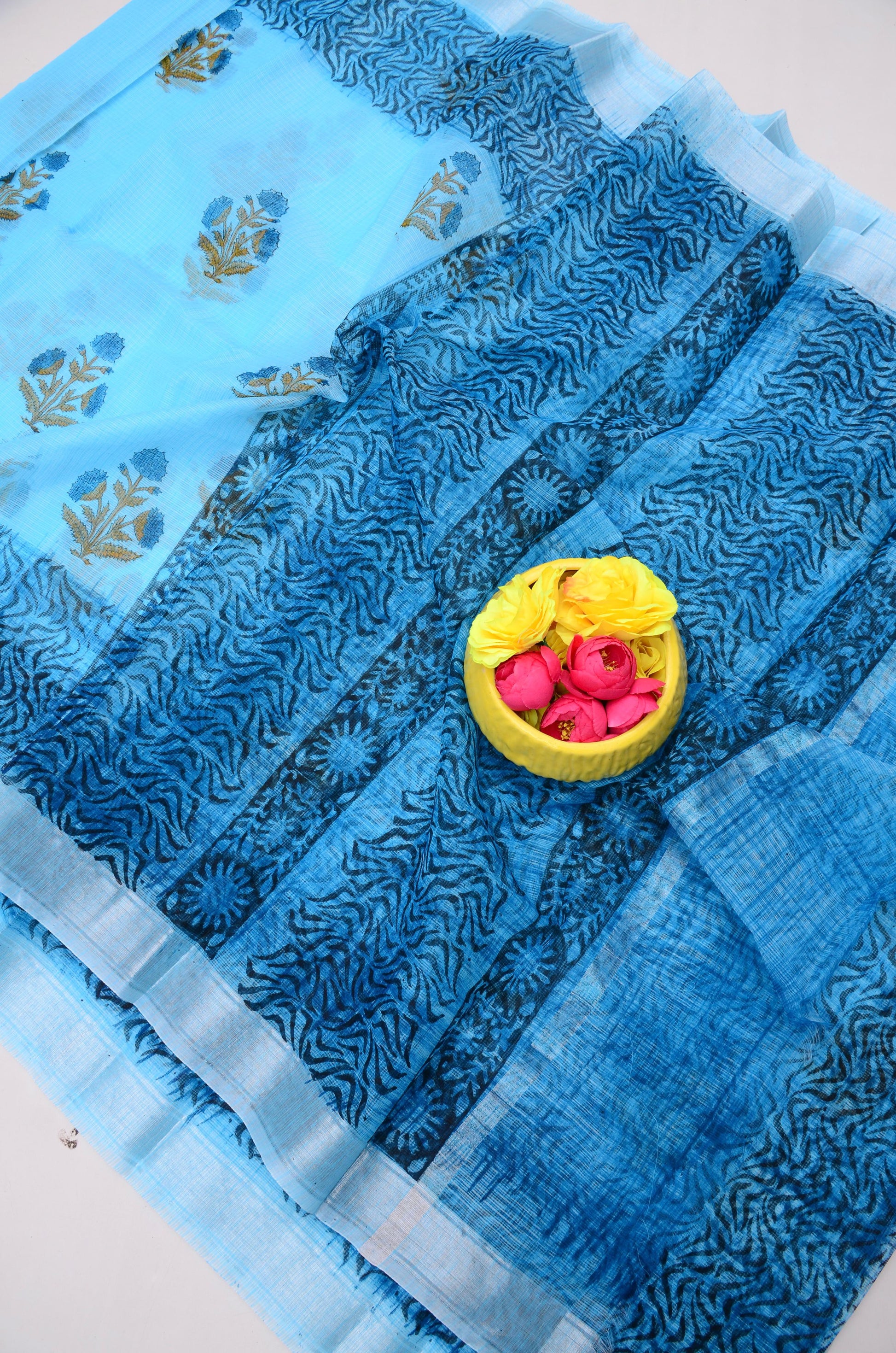 Kota Doria Hand Block Print Saree