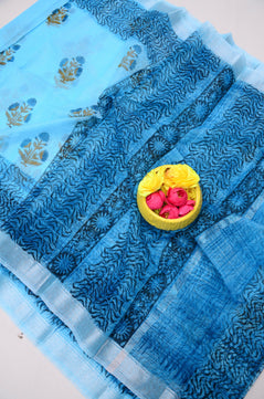 Kota Doria Hand Block Print Saree