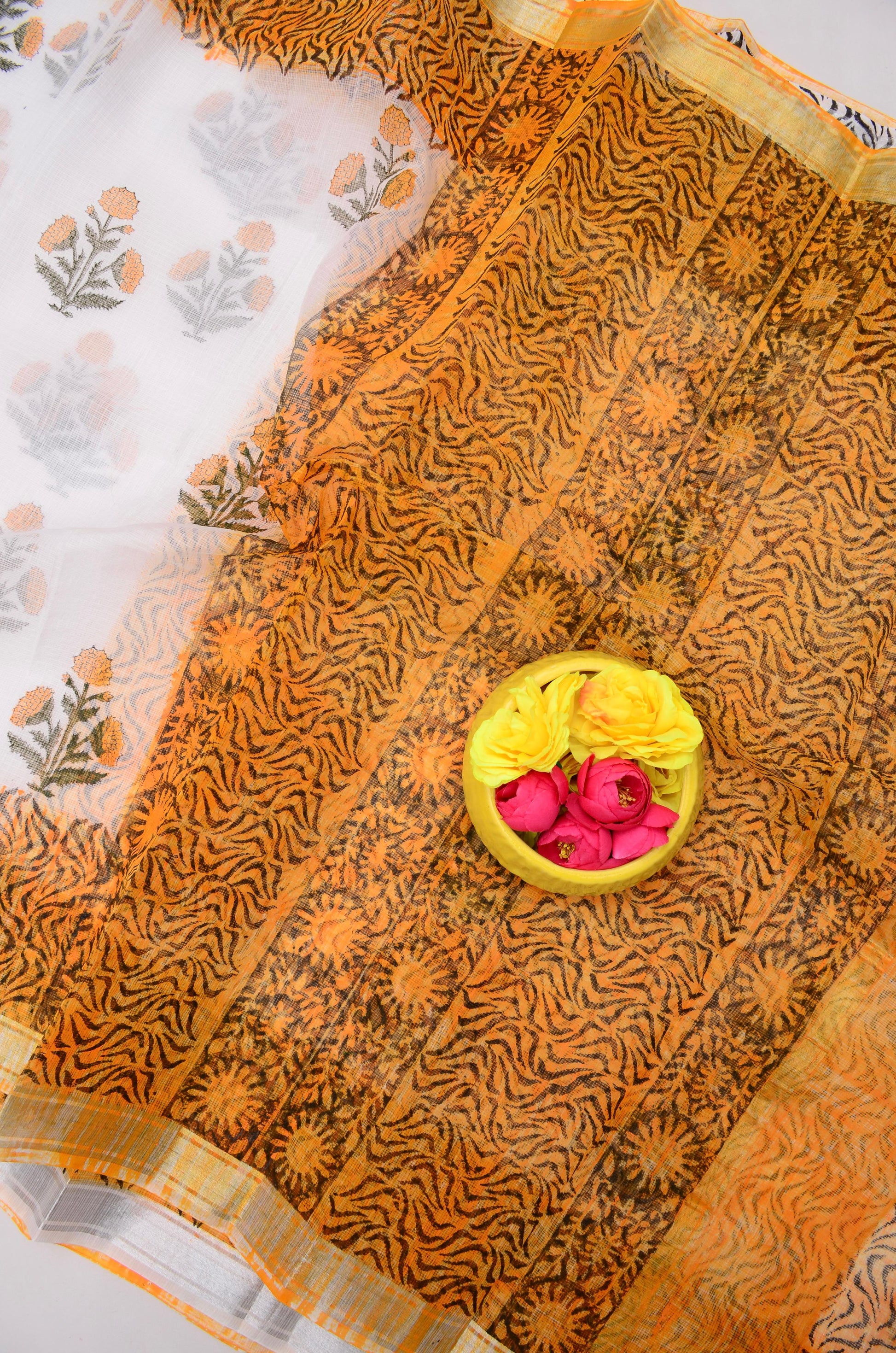 Kota Doria Hand Block Print Saree