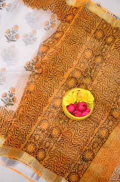 Kota Doria Hand Block Print Saree