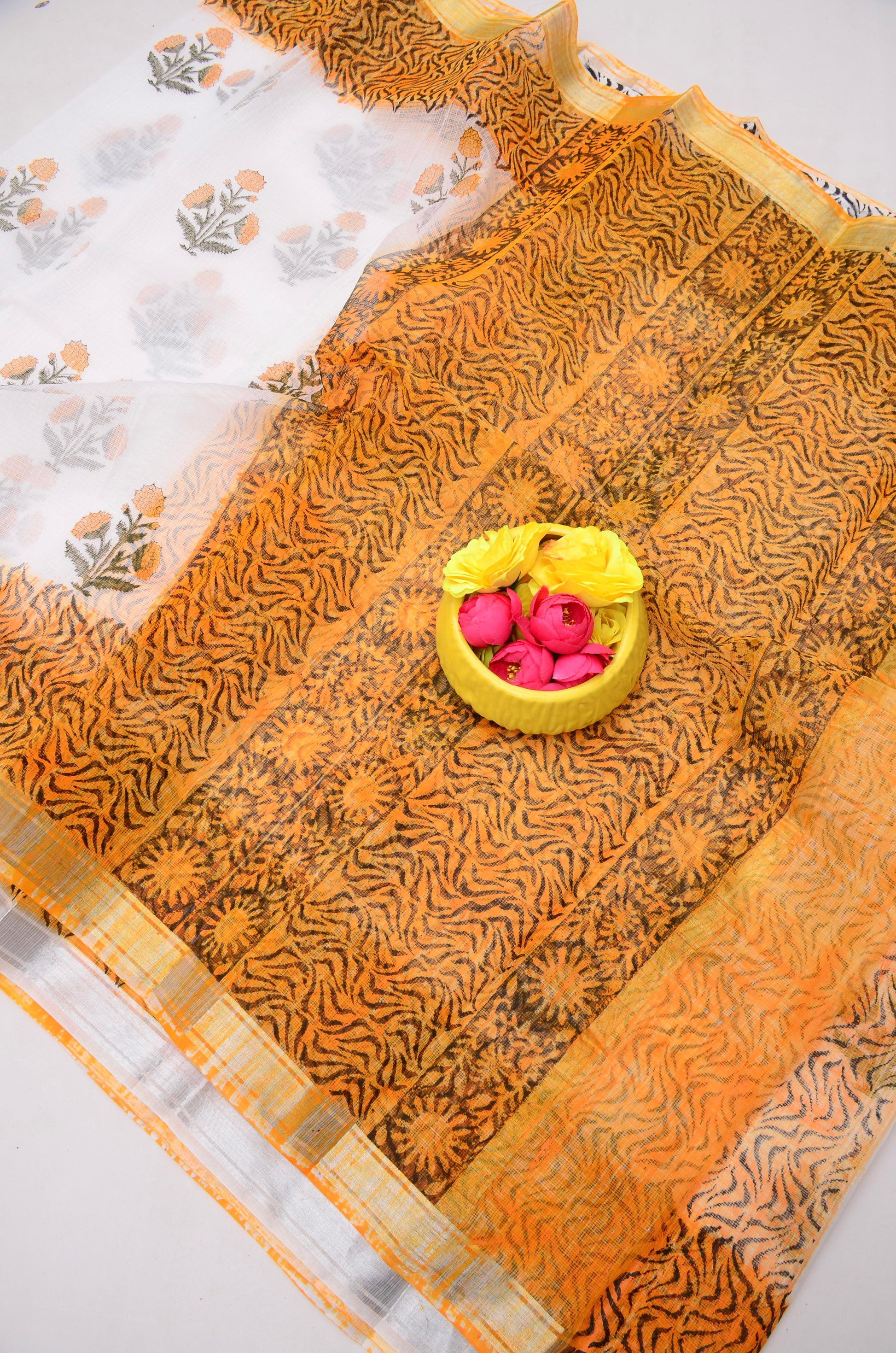 Kota Doria Hand Block Print Saree