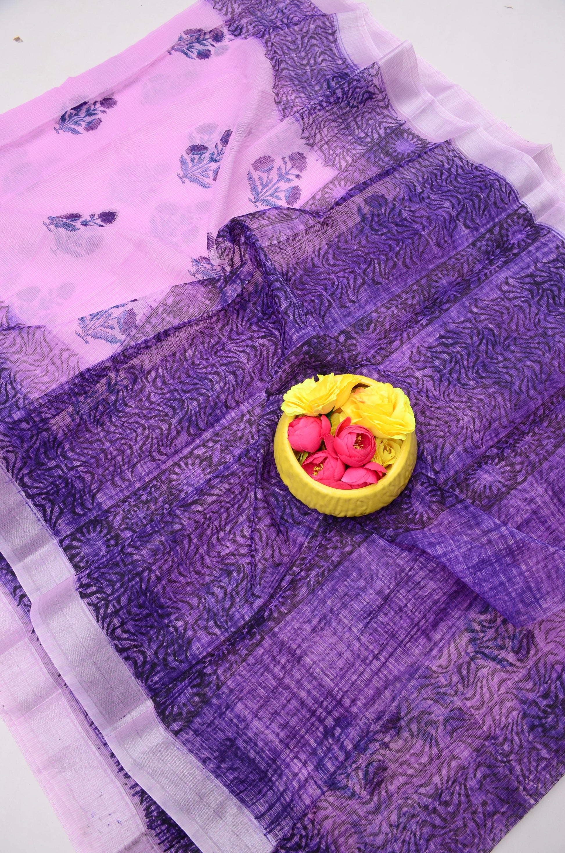 Kota Doria Hand Block Print Saree