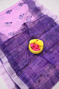 Kota Doria Hand Block Print Saree