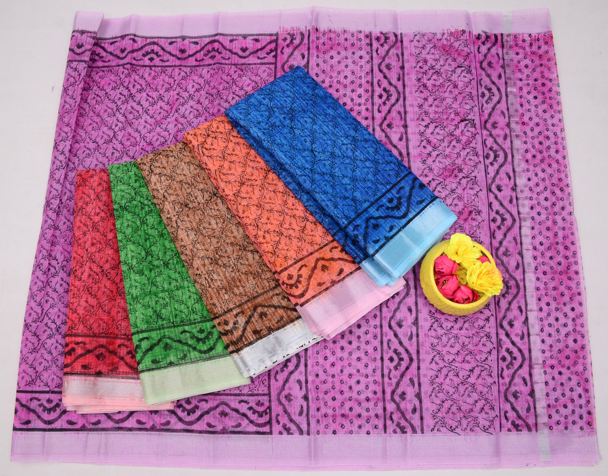 Kota Doria Hand Block Print Saree