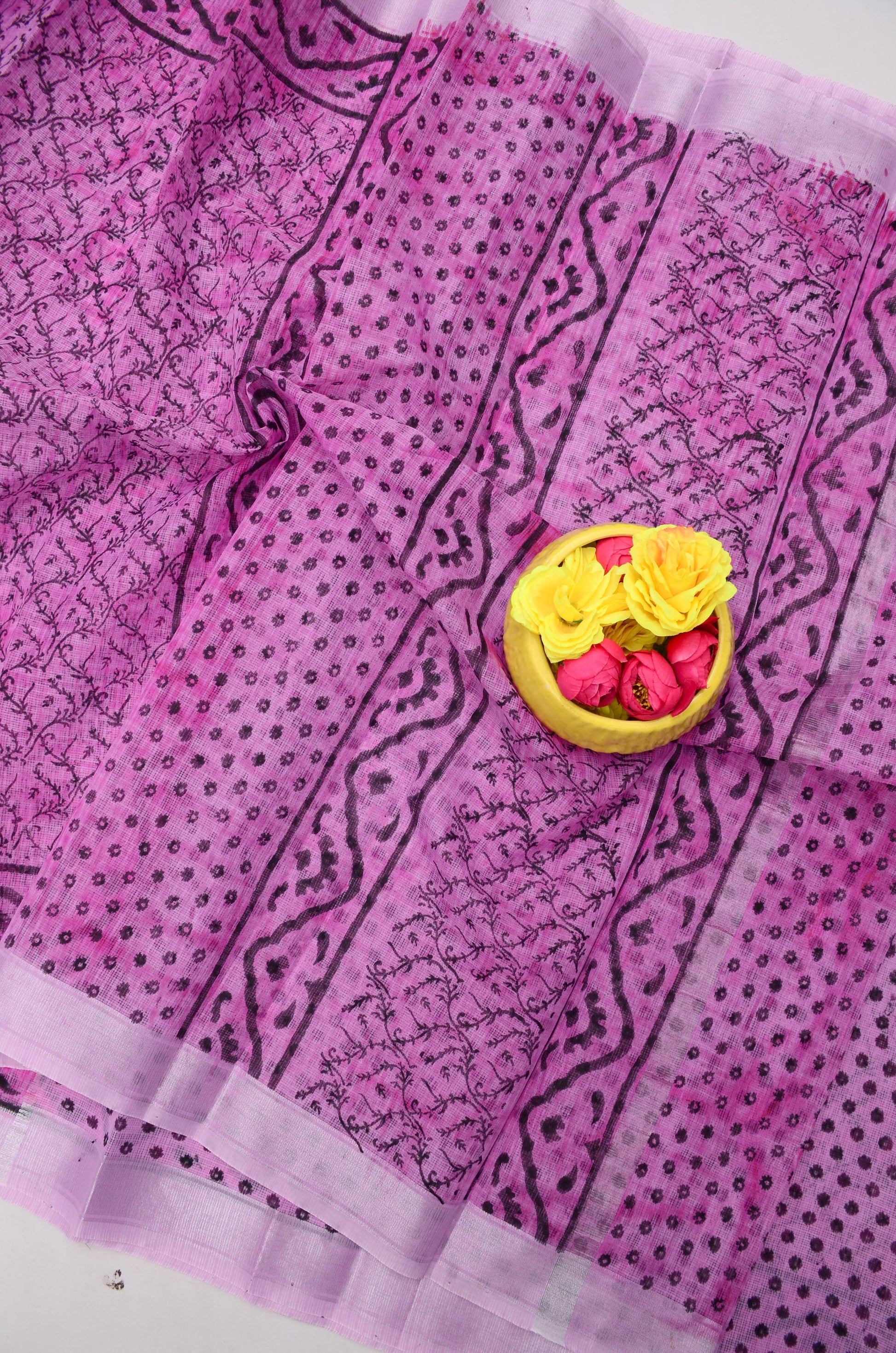 Kota Doria Hand Block Print Saree