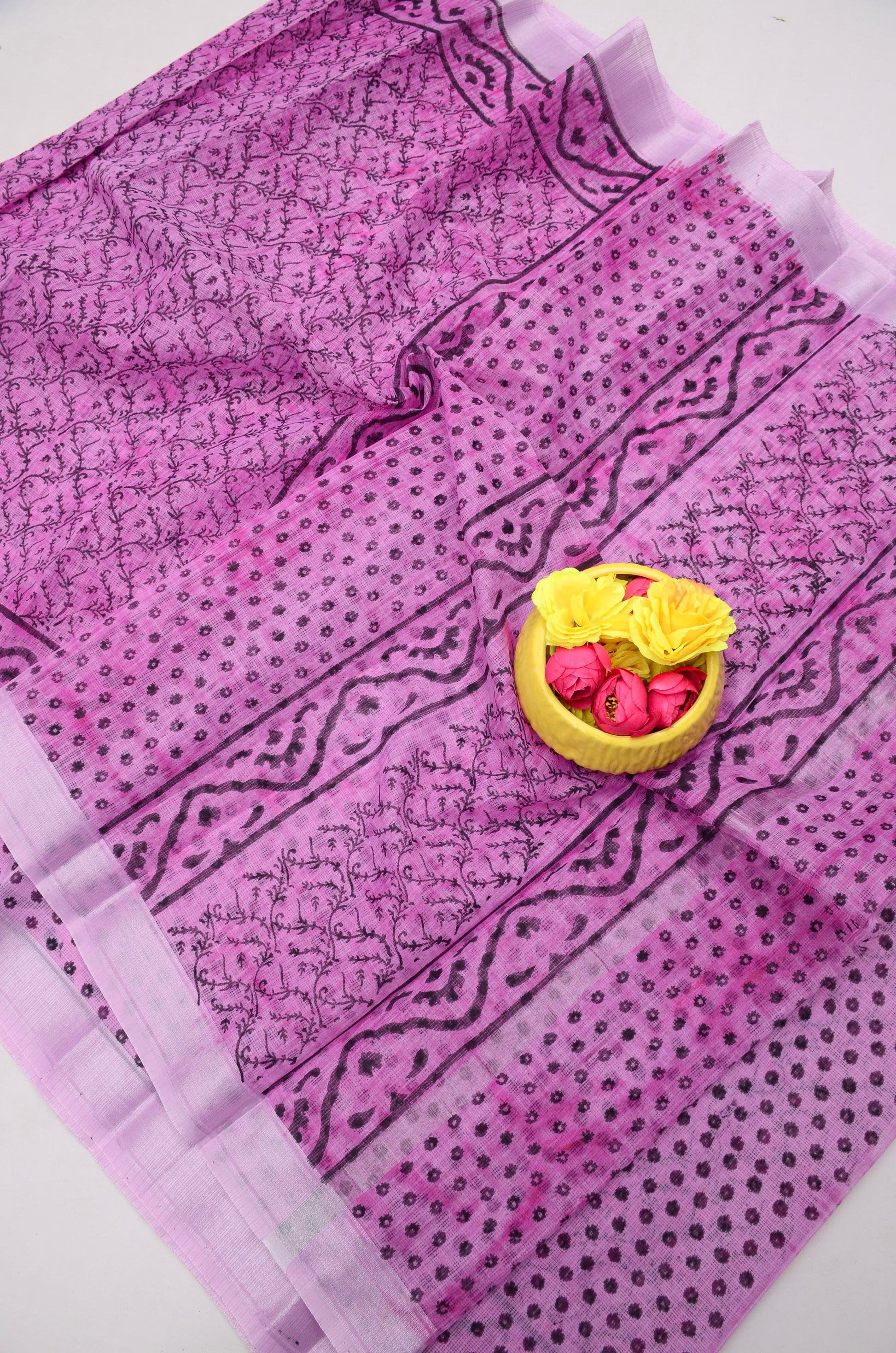 Kota Doria Hand Block Print Saree
