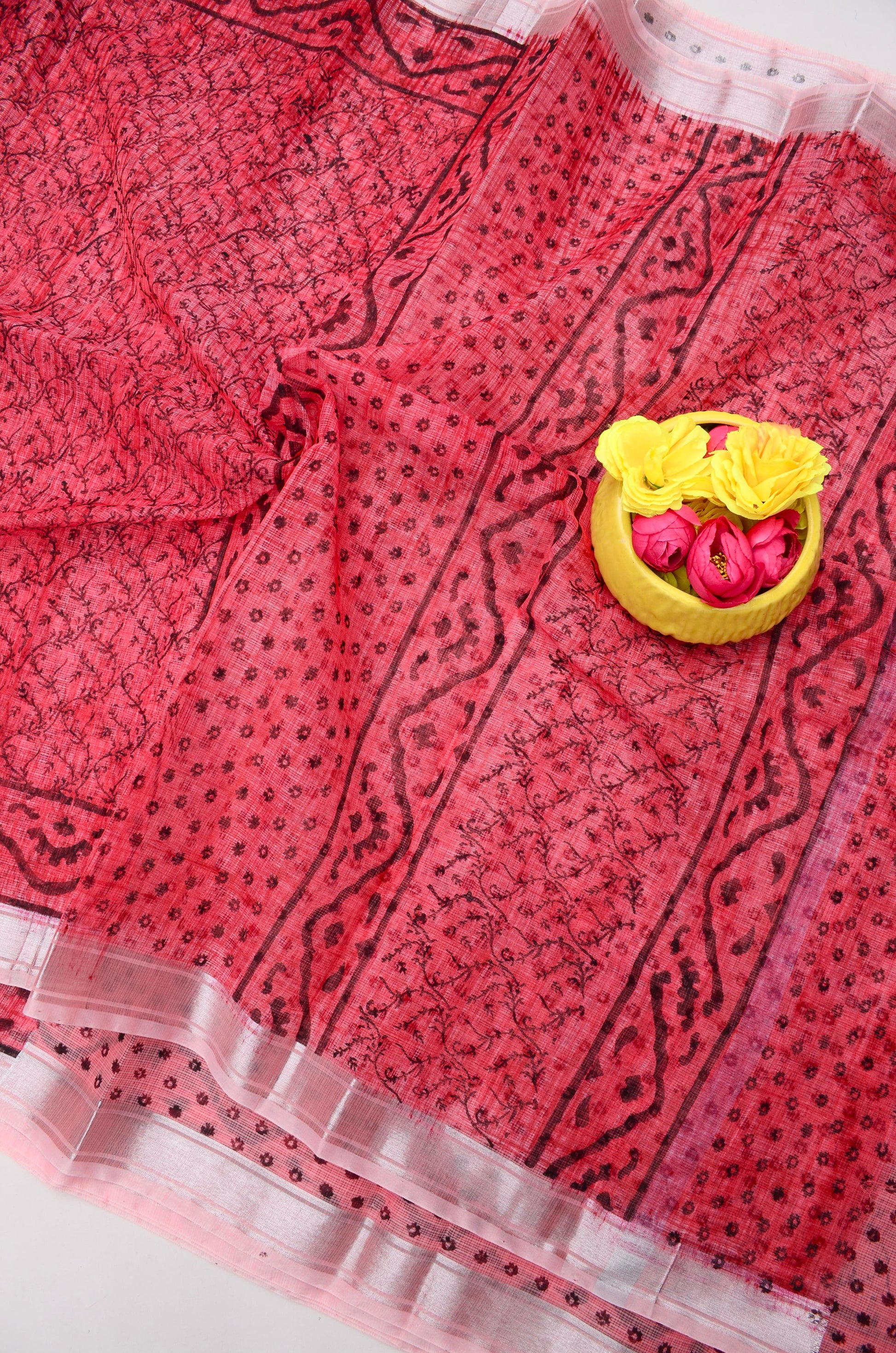 Kota Doria Hand Block Print Saree