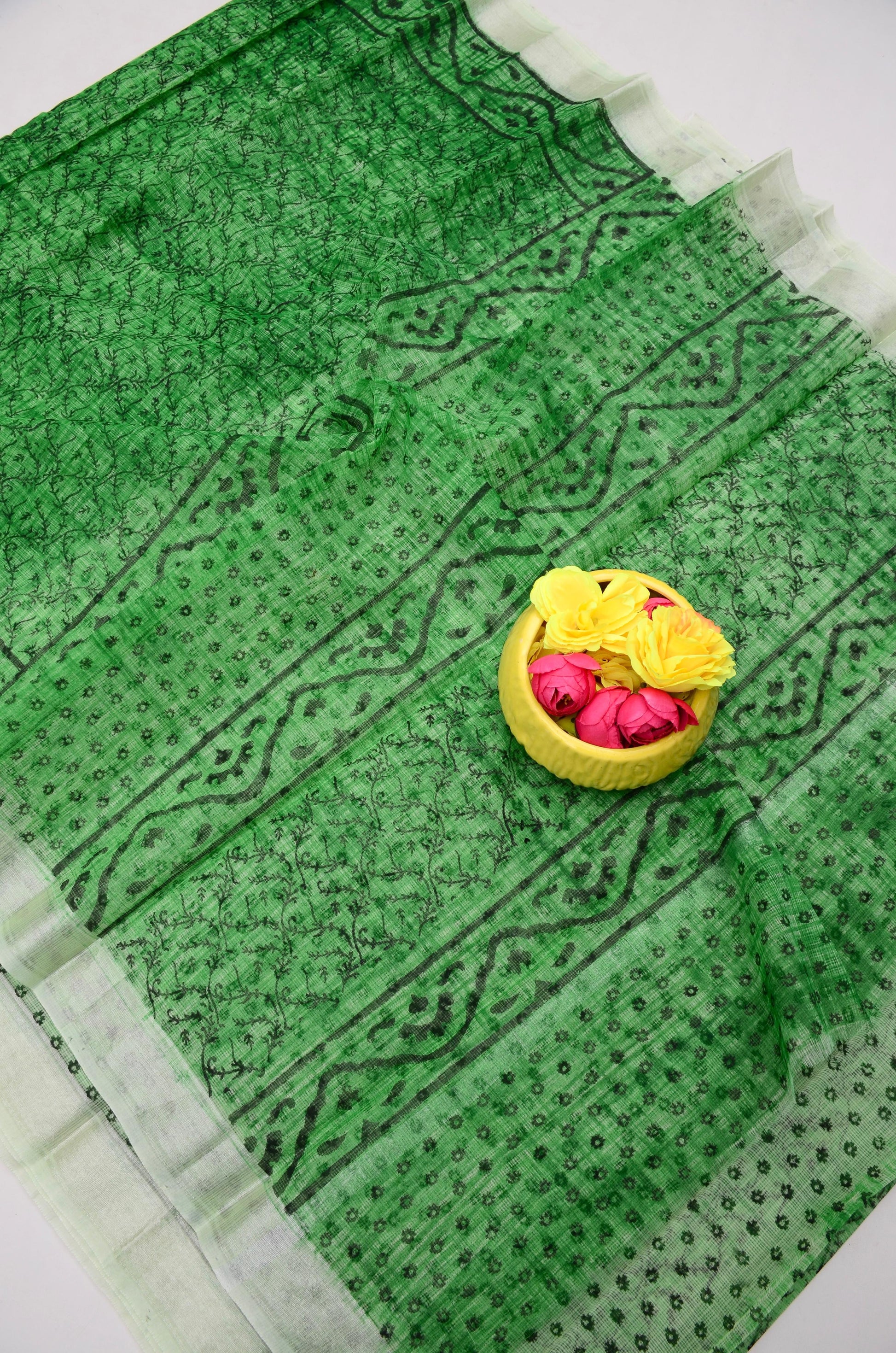 Kota Doria Hand Block Print Saree