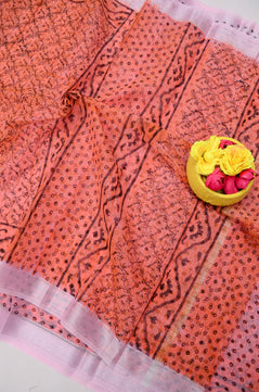 Kota Doria Hand Block Print Saree