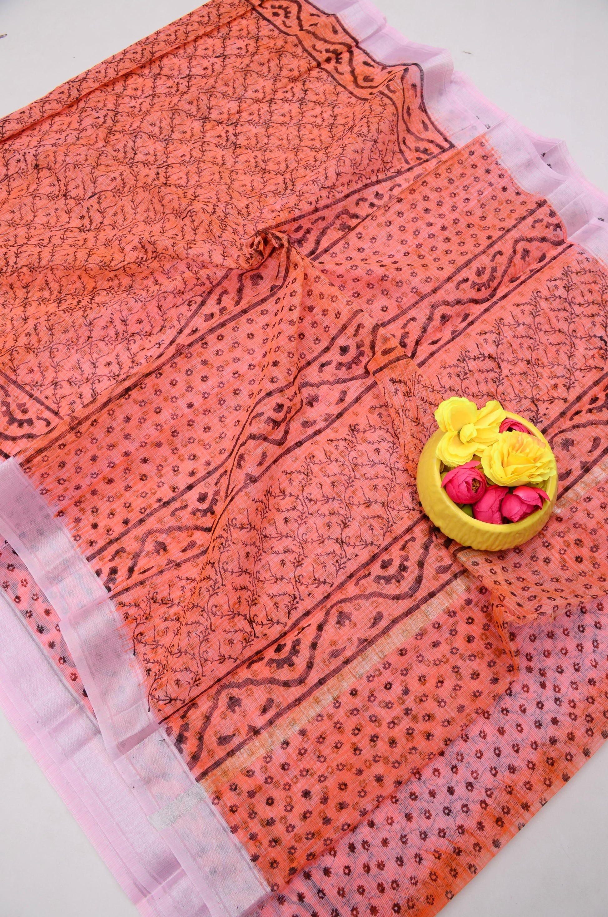 Kota Doria Hand Block Print Saree
