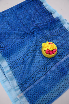 Kota Doria Hand Block Print Saree