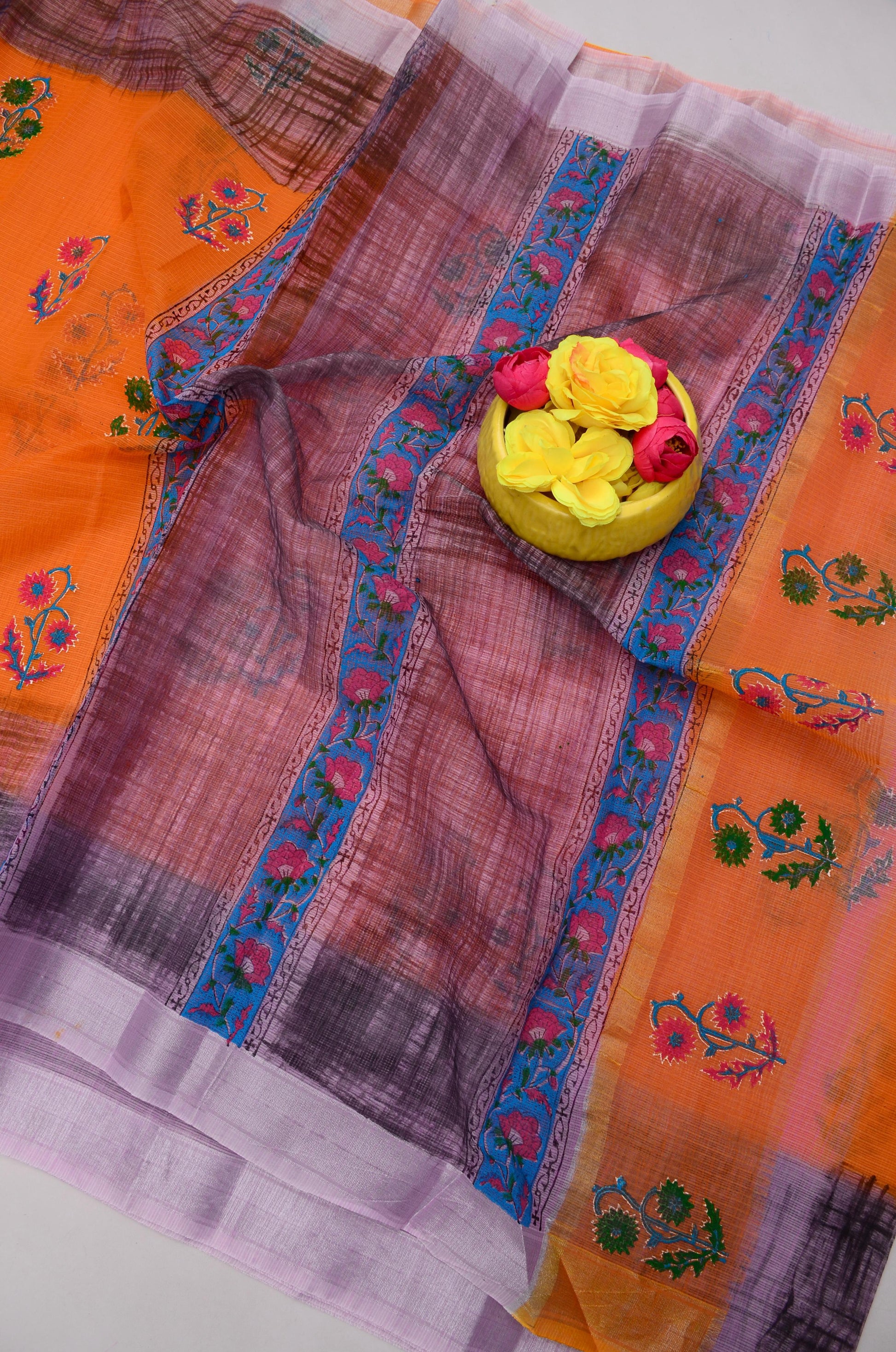 Kota Doria Hand Block Print Saree