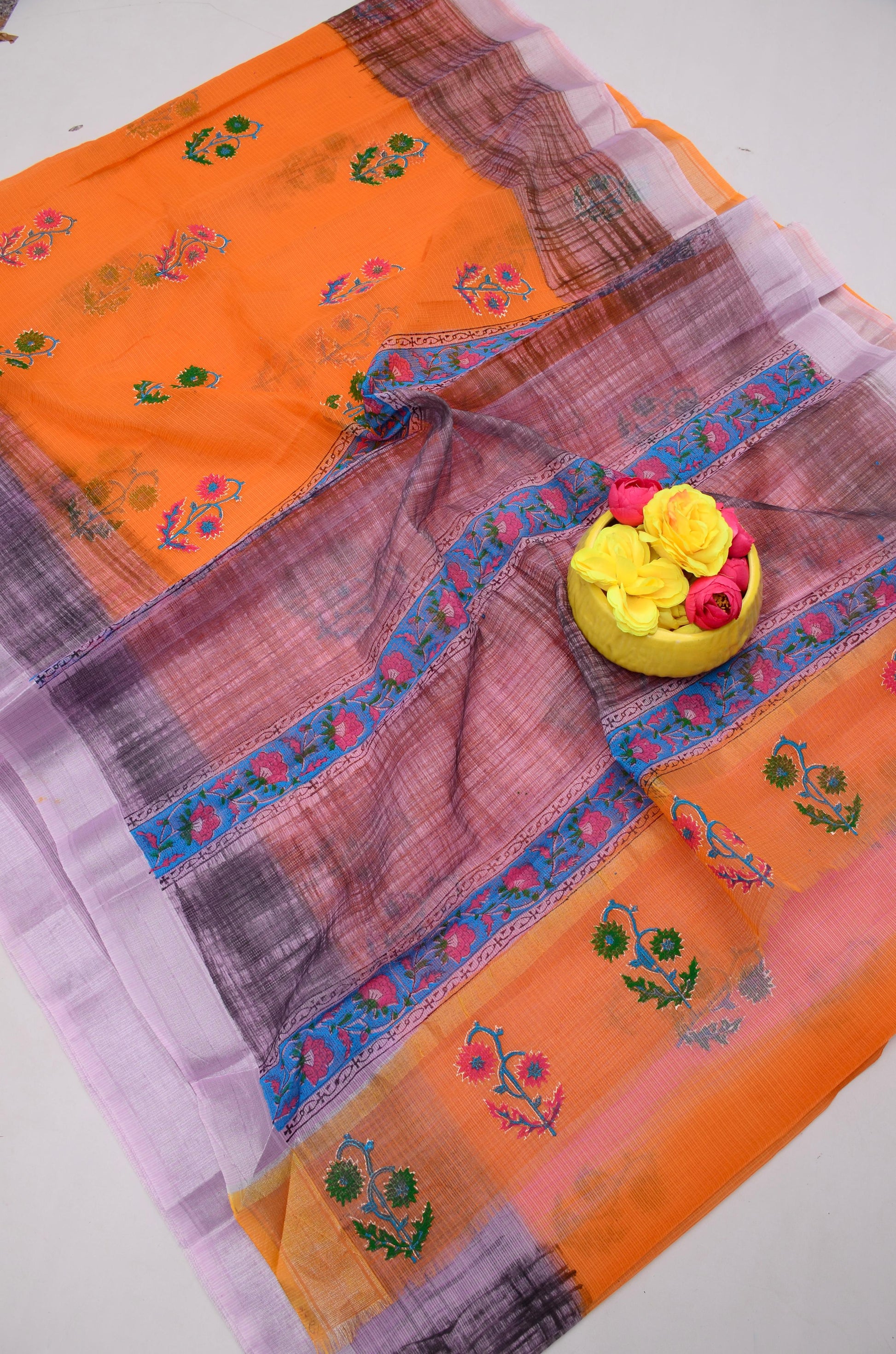 Kota Doria Hand Block Print Saree