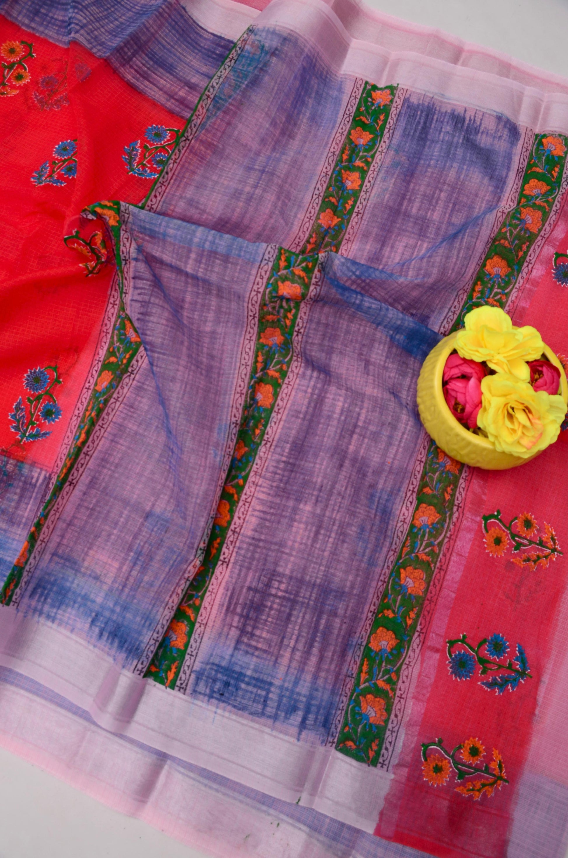 Kota Doria Hand Block Print Saree