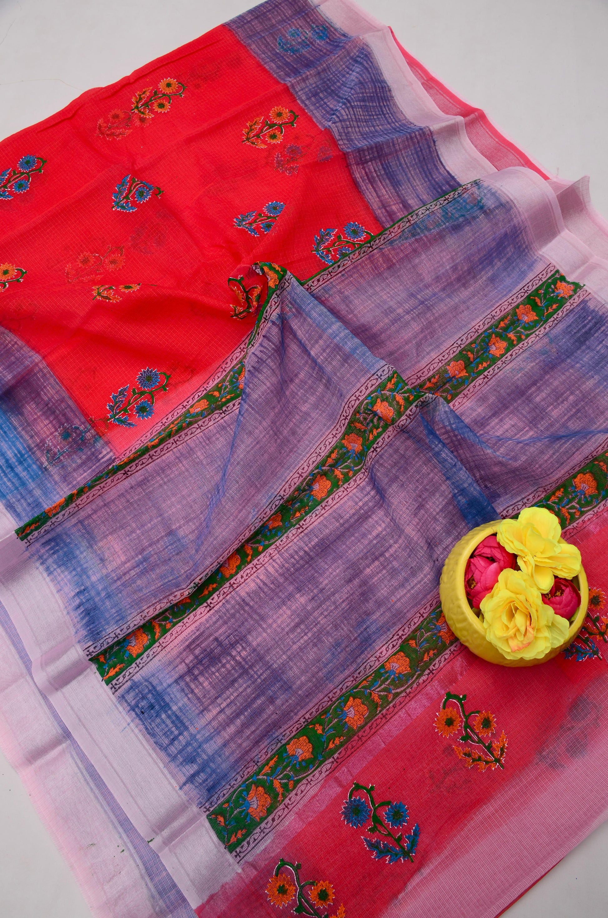 Kota Doria Hand Block Print Saree