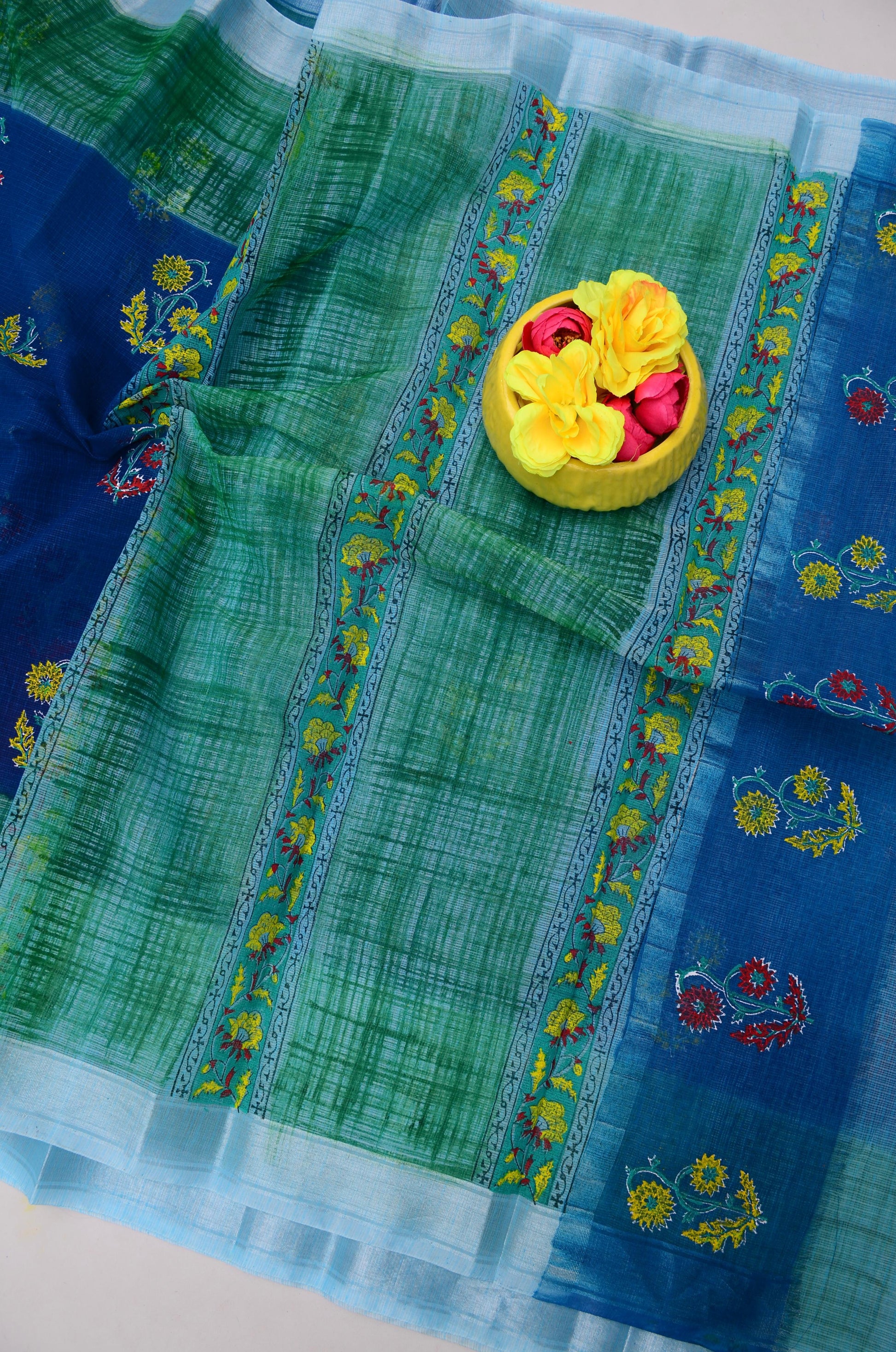 Kota Doria Hand Block Print Saree