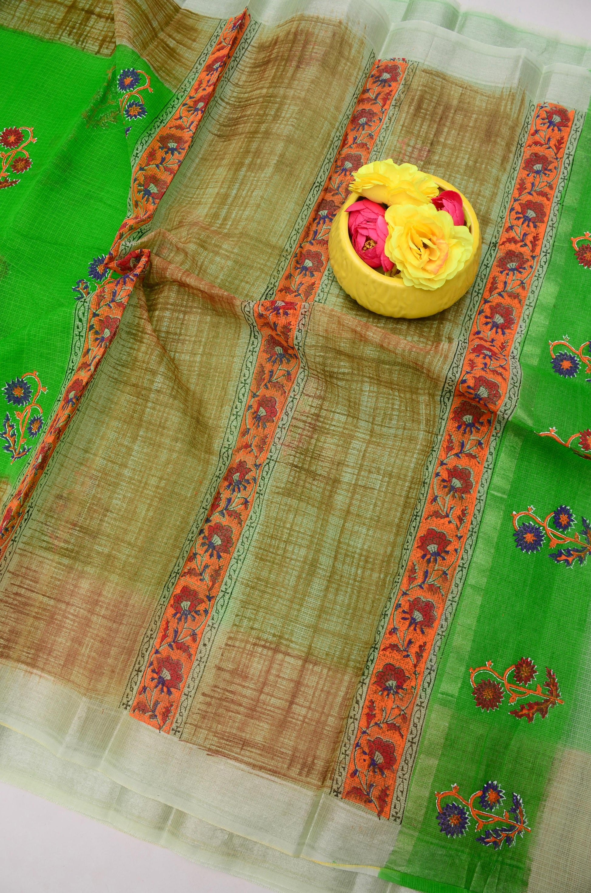 Kota Doria Hand Block Print Saree