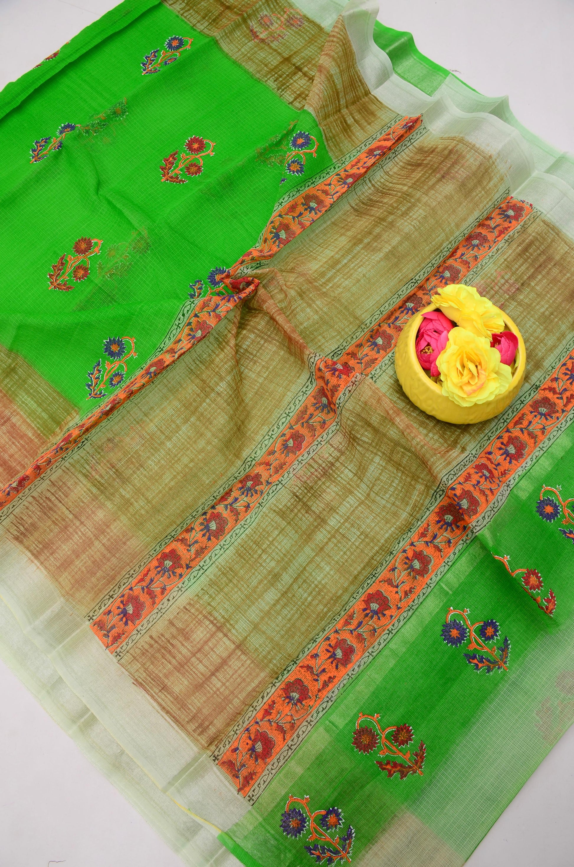 Kota Doria Hand Block Print Saree