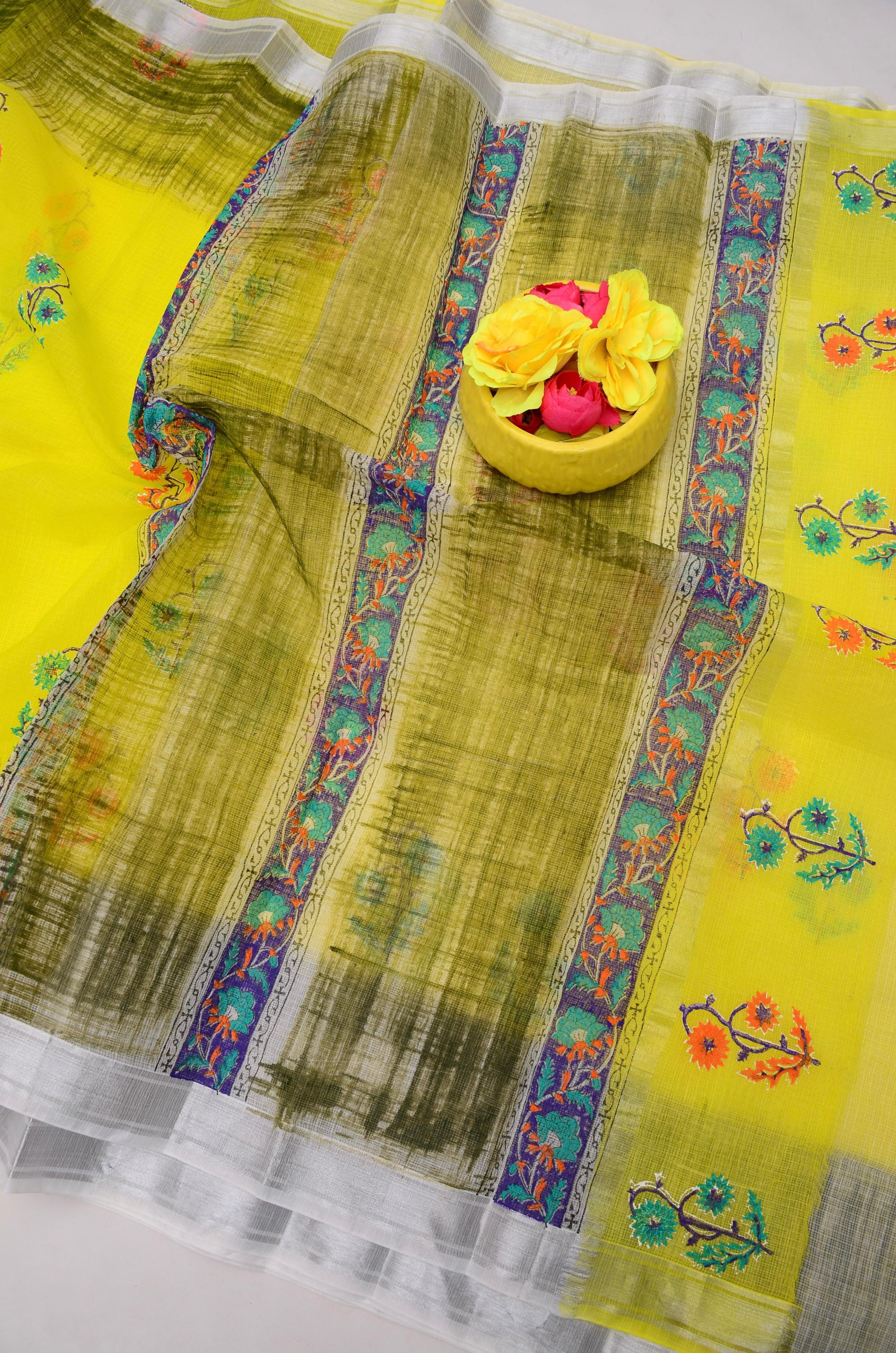 Kota Doria Hand Block Print Saree