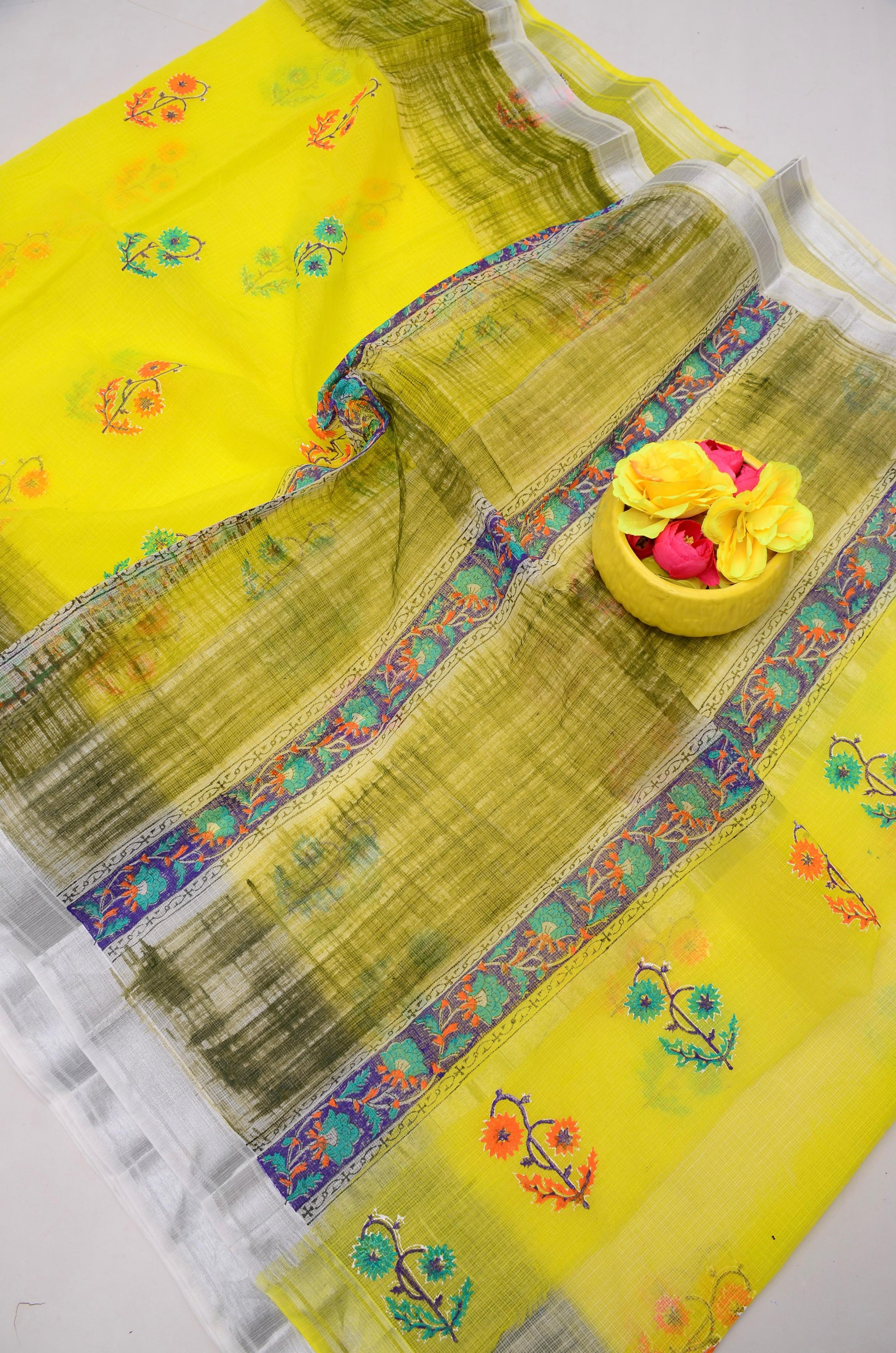 Kota Doria Hand Block Print Saree