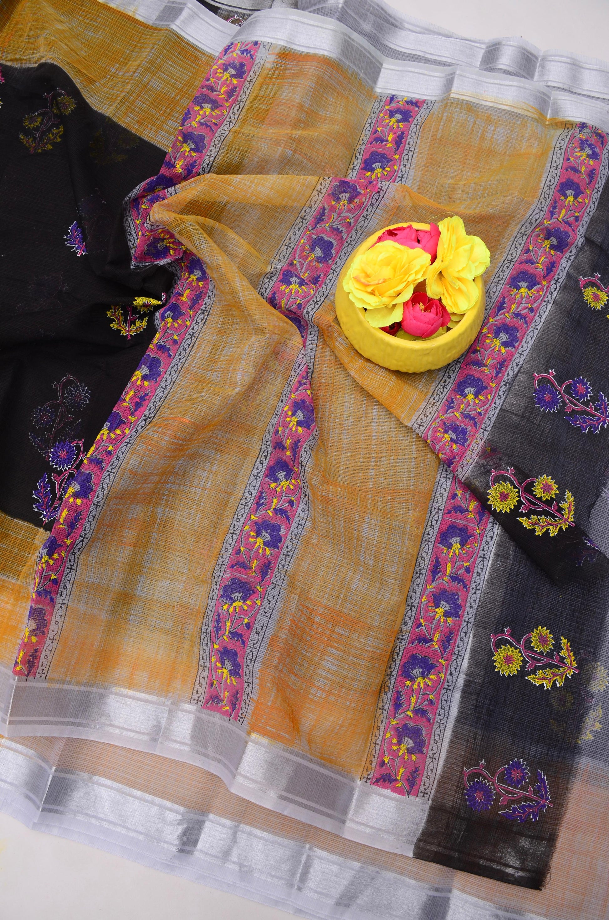 Kota Doria Hand Block Print Saree
