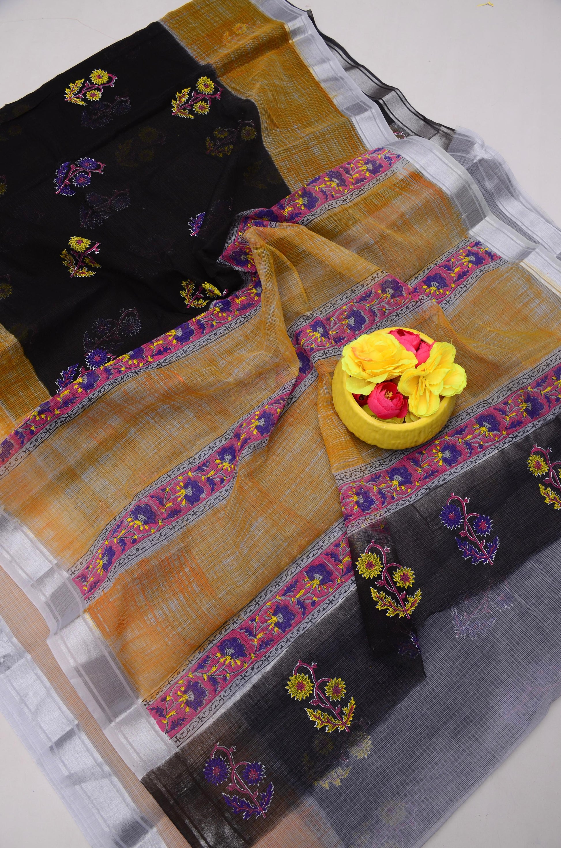 Kota Doria Hand Block Print Saree