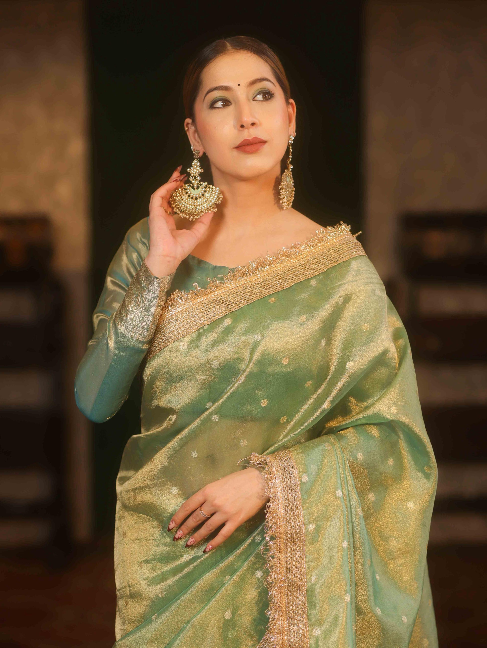 Banarasi Tissue Silk Saree with Lace Work