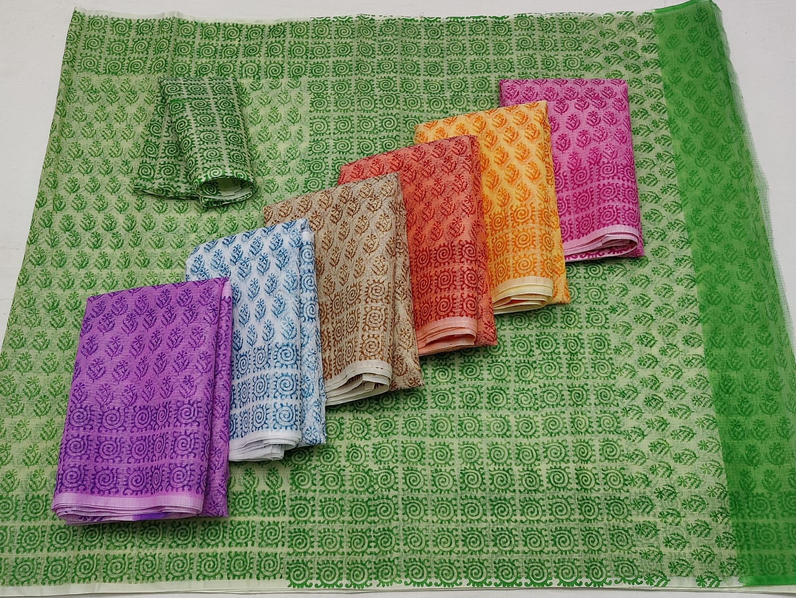 Kota Doria Soft Cotton Hand Block Printed Saree