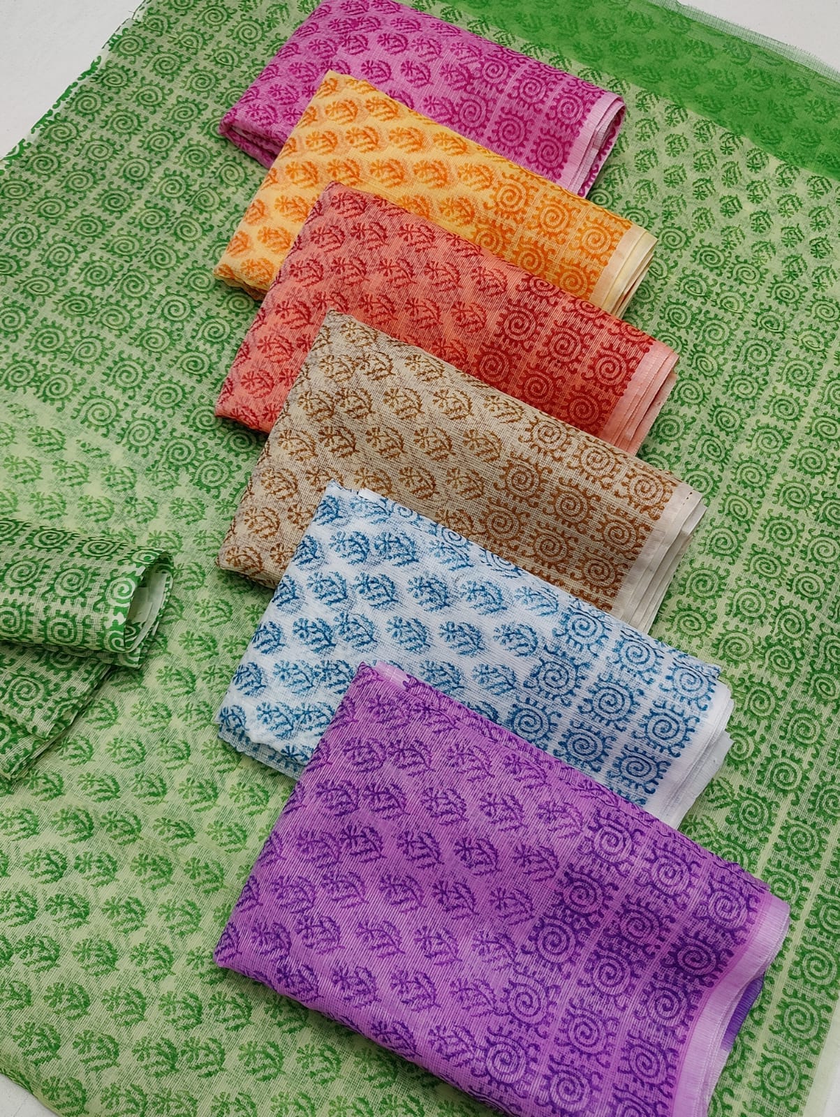 Kota Doria Soft Cotton Hand Block Printed Saree