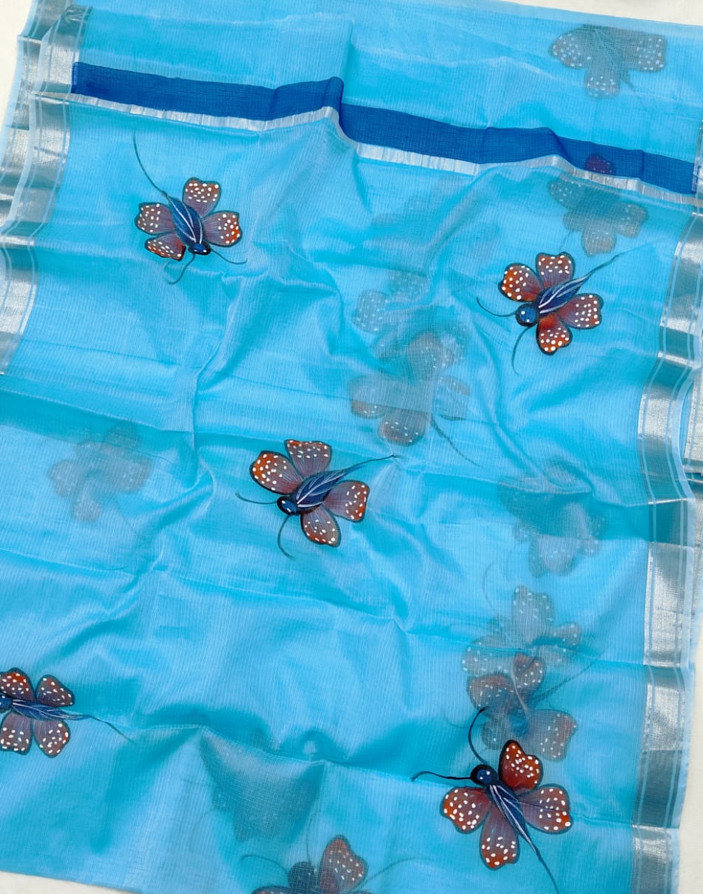 Kota Doria Soft Cotton Hand Painted Saree
