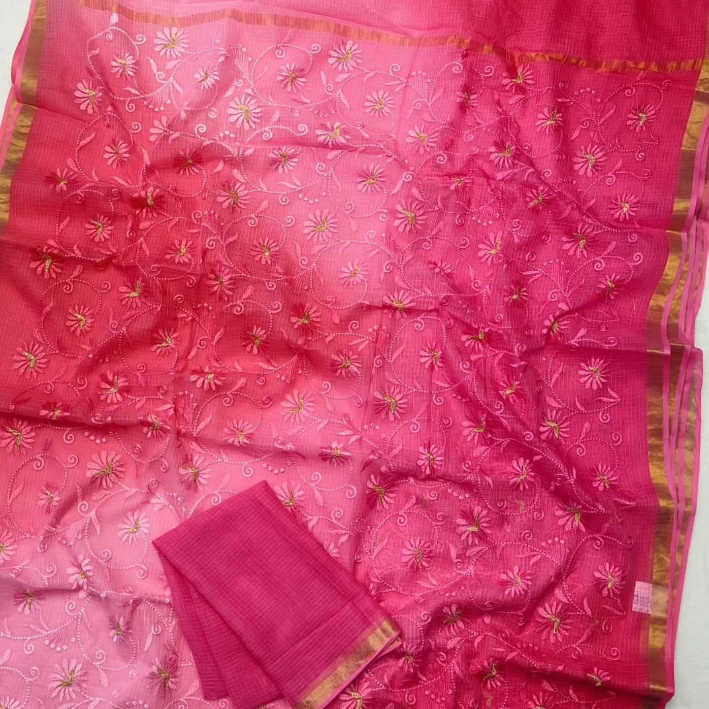 Kota Doria Chickenkari Embroidery Saree