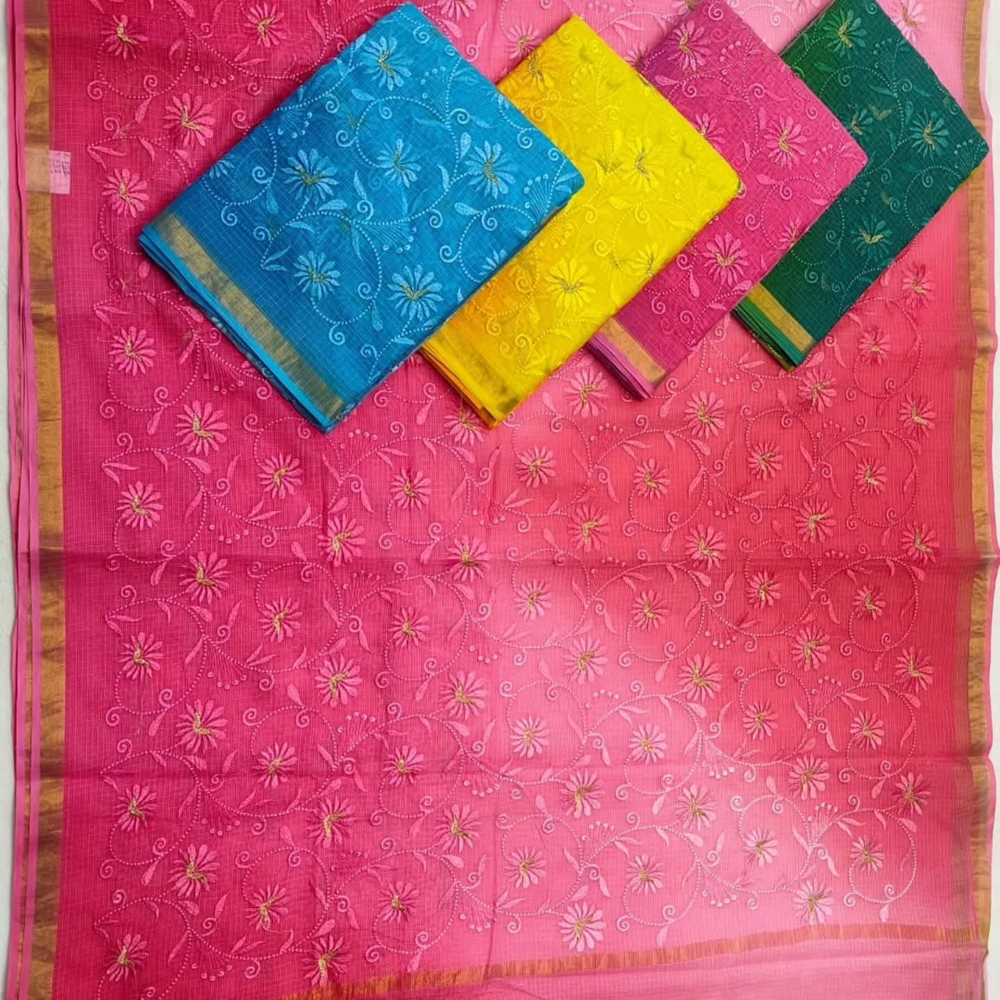 Kota Doria Chickenkari Embroidery Saree