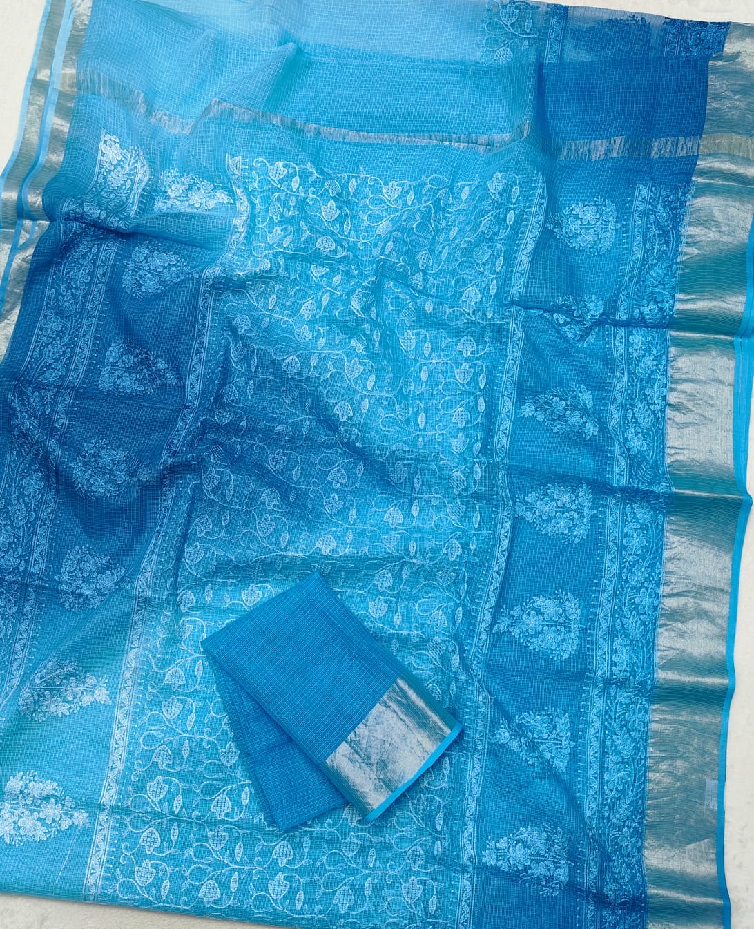 Kota Doria Chickenkari Embroidery Saree