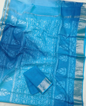 Kota Doria Chickenkari Embroidery Saree