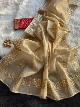 Kota Doria Jugnu Checks Saree With Gotta Patti Work