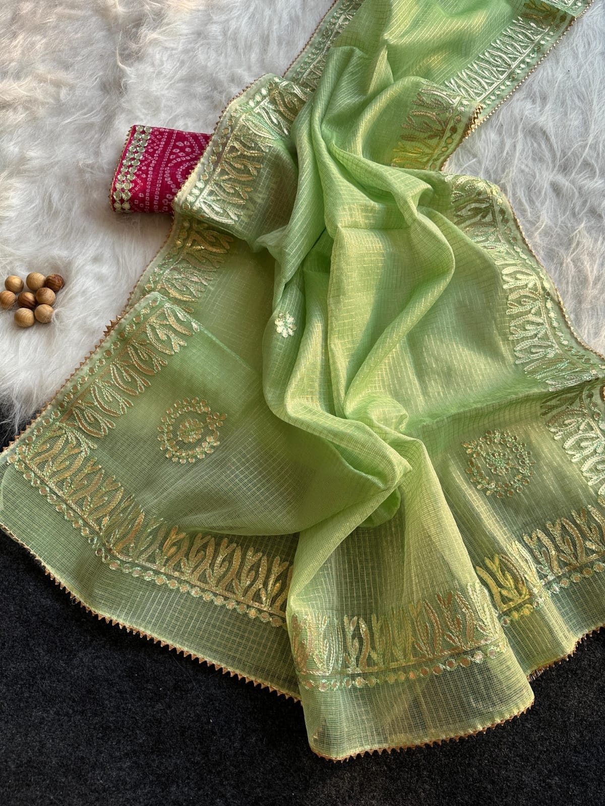 Kota Doria Jugnu Checks Saree With Gotta Patti Work