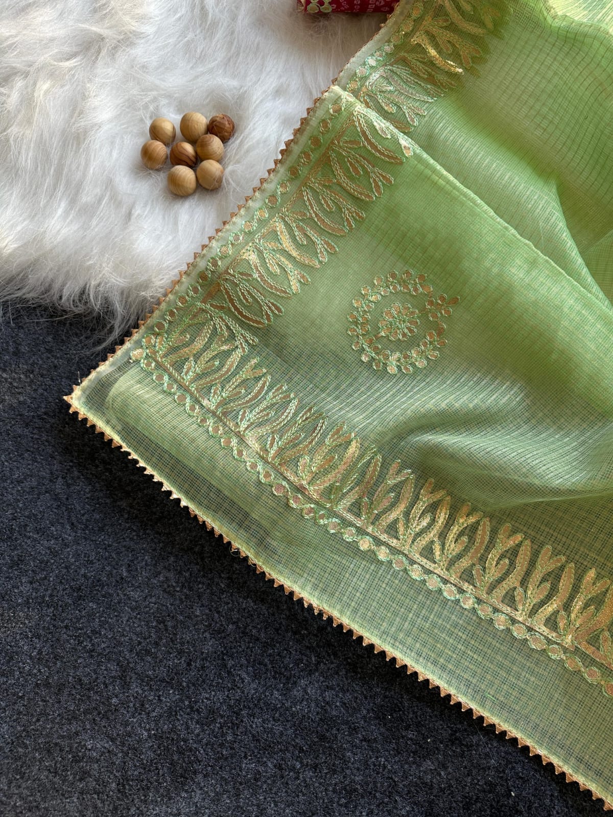 Kota Doria Jugnu Checks Saree With Gotta Patti Work