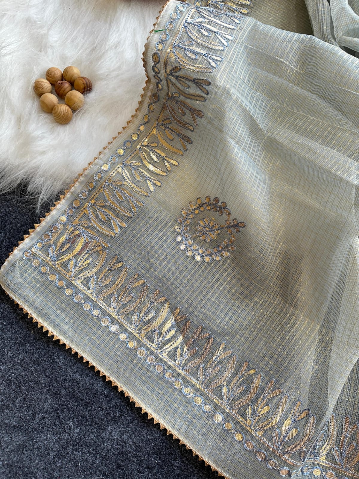 Kota Doria Jugnu Checks Saree With Gotta Patti Work