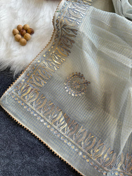 Kota Doria Jugnu Checks Saree With Gotta Patti Work