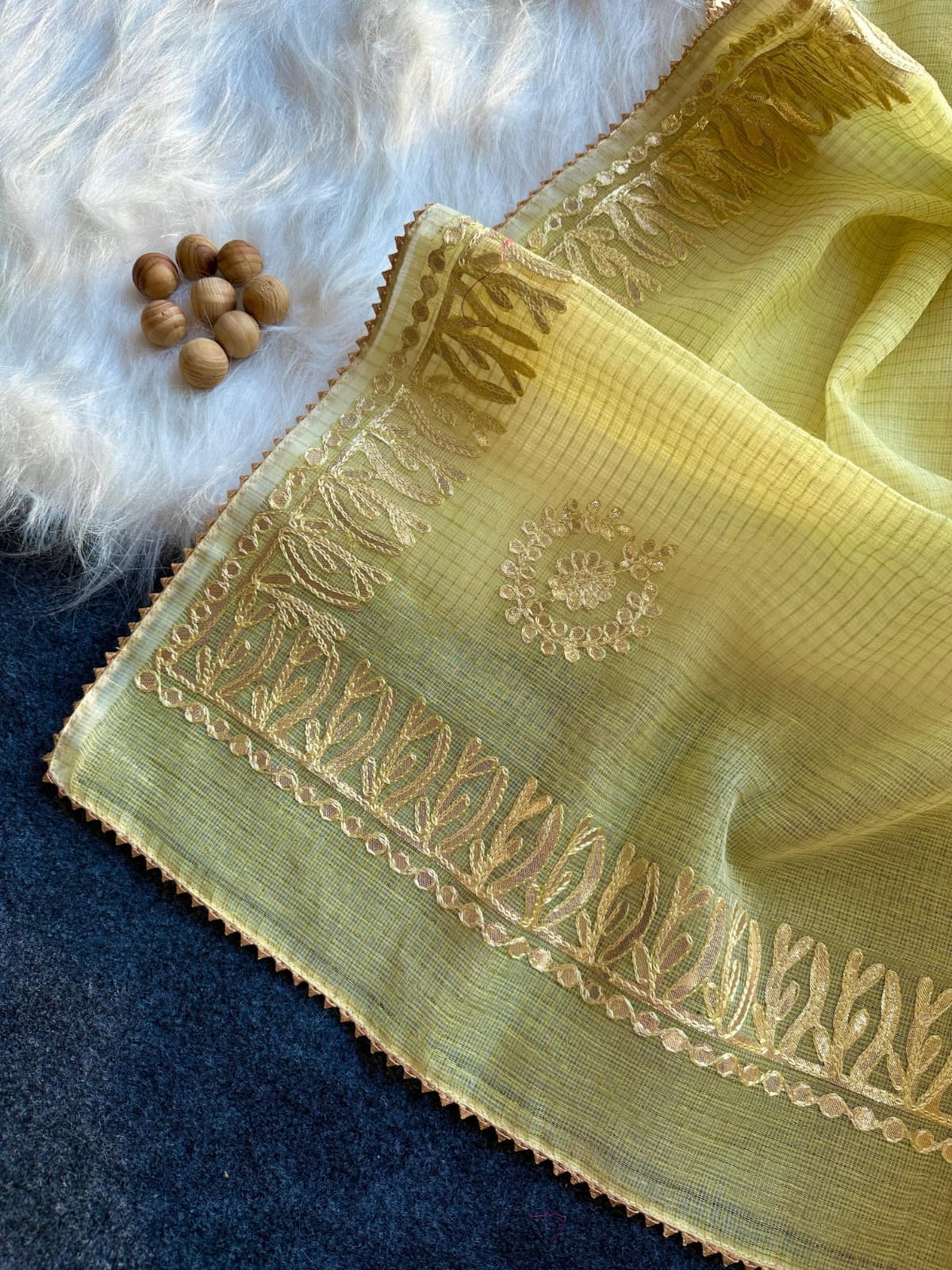 Kota Doria Jugnu Checks Saree With Gotta Patti Work