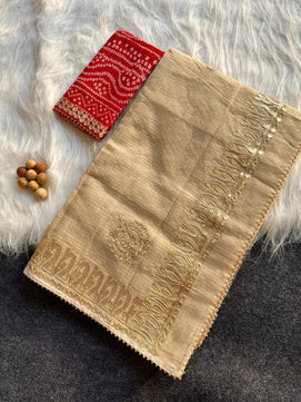 Kota Doria Jugnu Checks Saree With Gotta Patti Work
