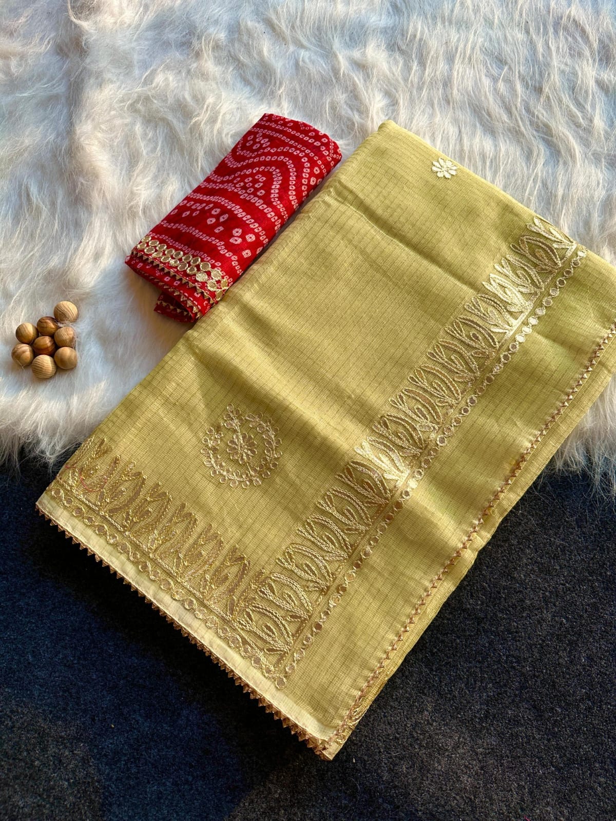 Kota Doria Jugnu Checks Saree With Gotta Patti Work