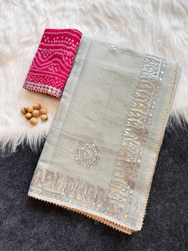Kota Doria Jugnu Checks Saree With Gotta Patti Work