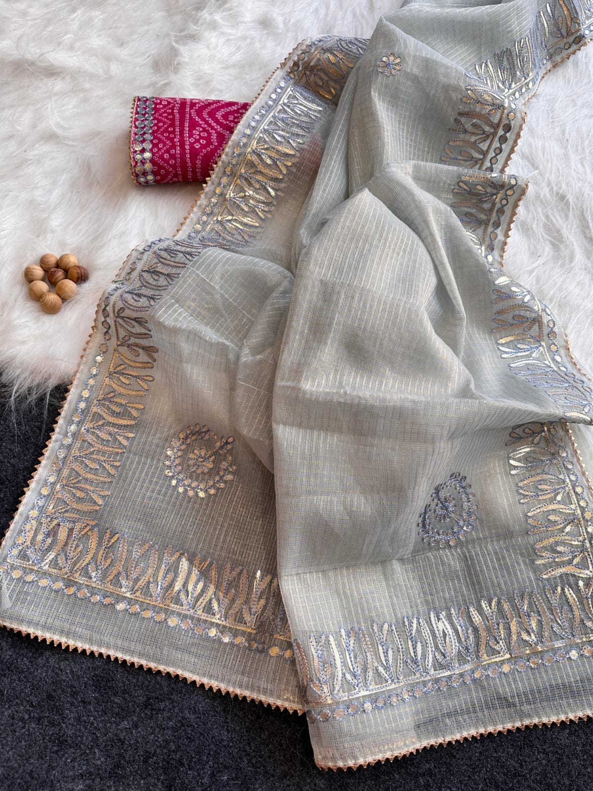 Kota Doria Jugnu Checks Saree With Gotta Patti Work