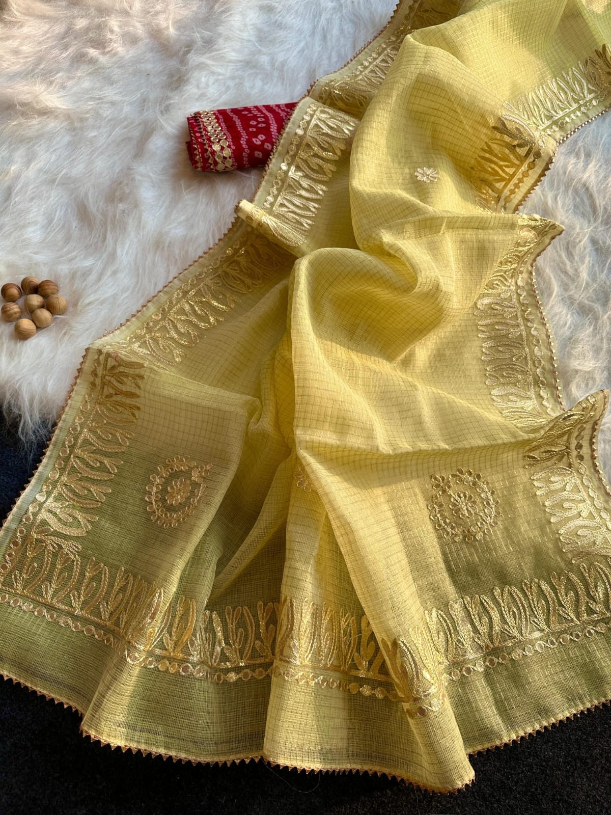 Kota Doria Jugnu Checks Saree With Gotta Patti Work