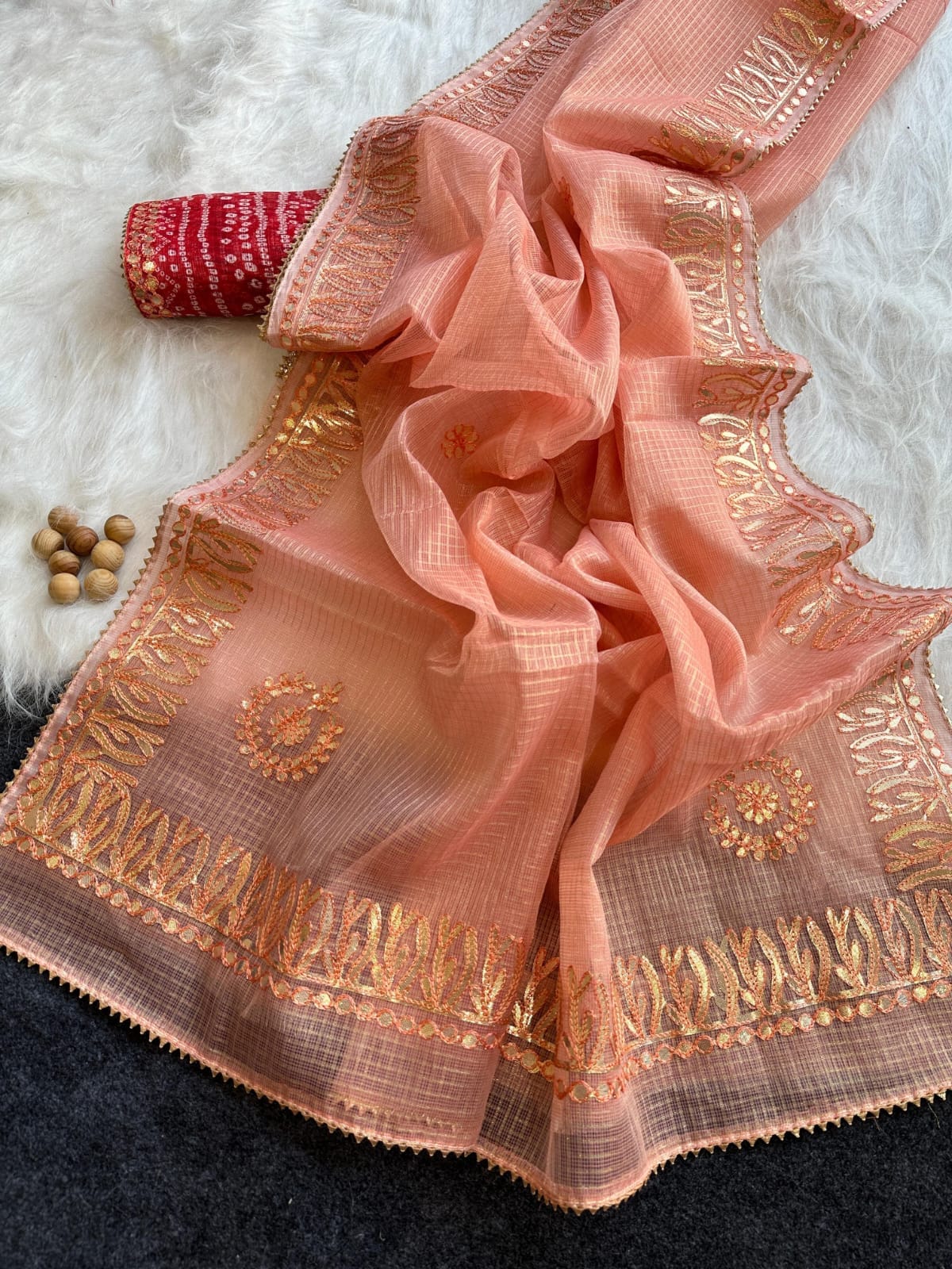Kota Doria Jugnu Checks Saree With Gotta Patti Work