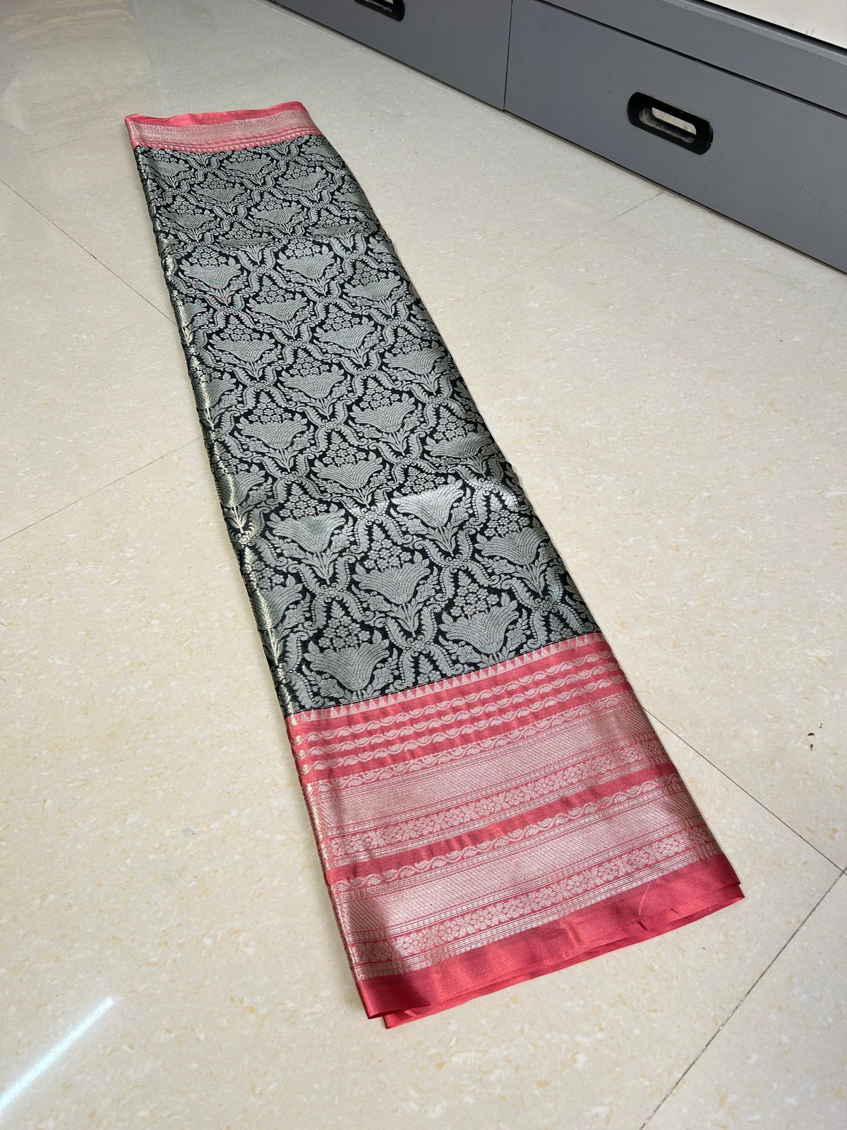 Black Soft Katan Tanchoi Saree